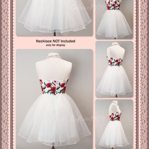 Floral Embroidered Tulle Ballerina Strapless Dress - Picture 5 of 8